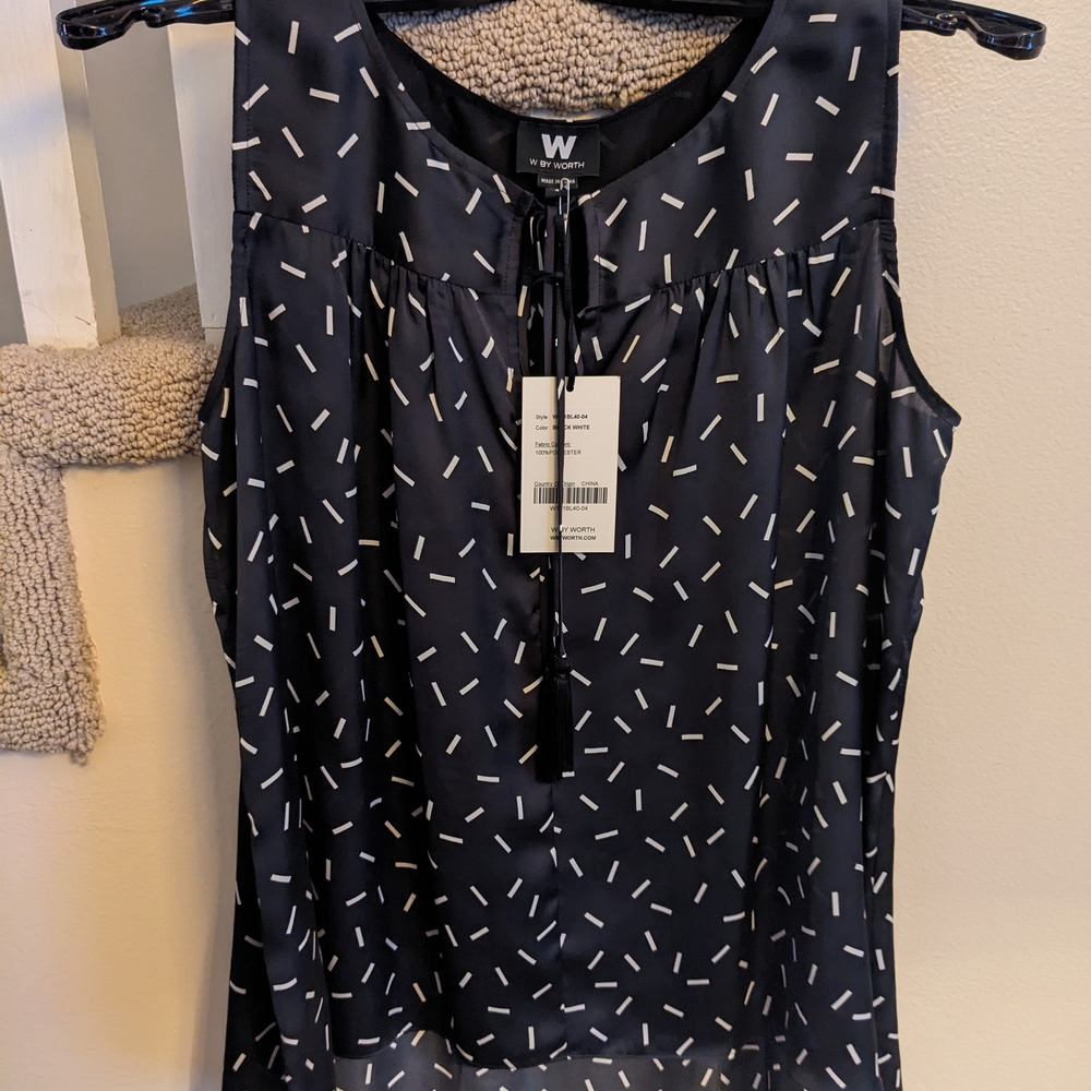 W By Worth Women's Sleeveless Black Patterned Top